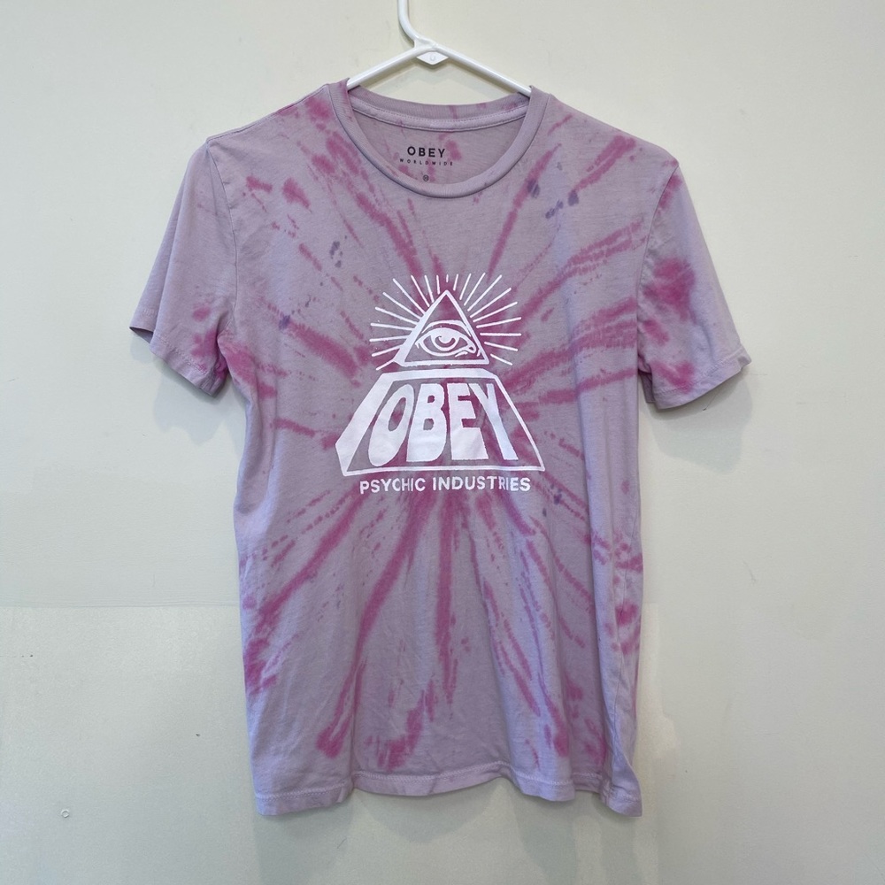 OBEY Physhic Industries Pink Tie Dye Graphic Tee